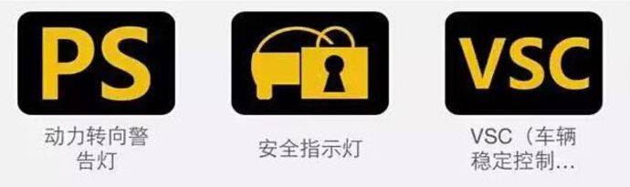 动力转向警告灯,安全指示灯,vsc车辆稳定控制低水温指示灯,防滑指示灯